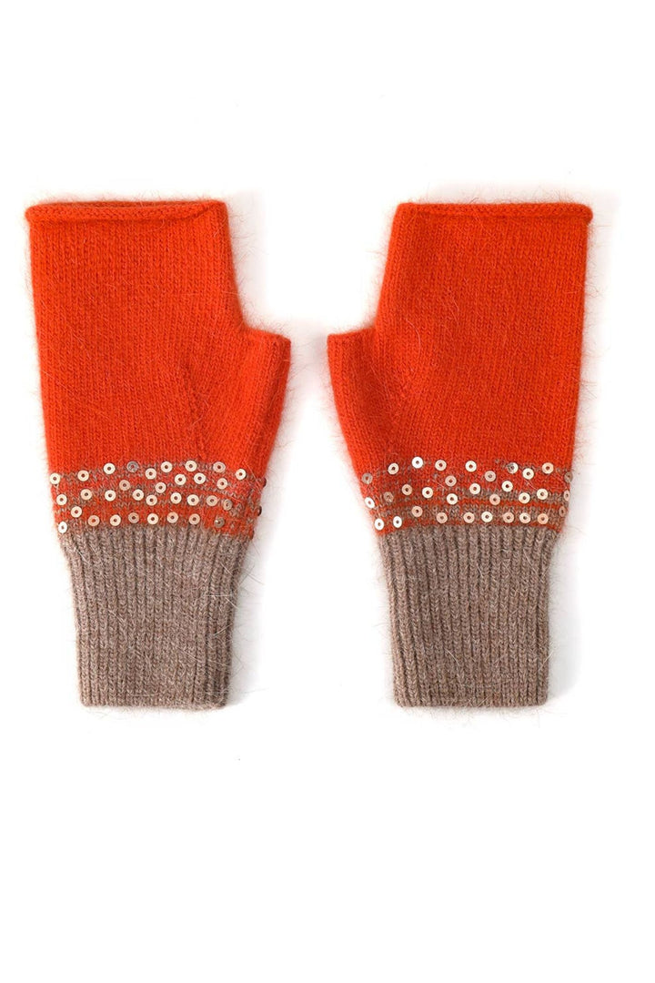 Two Tones Sequin Fingerless Gloves Orange