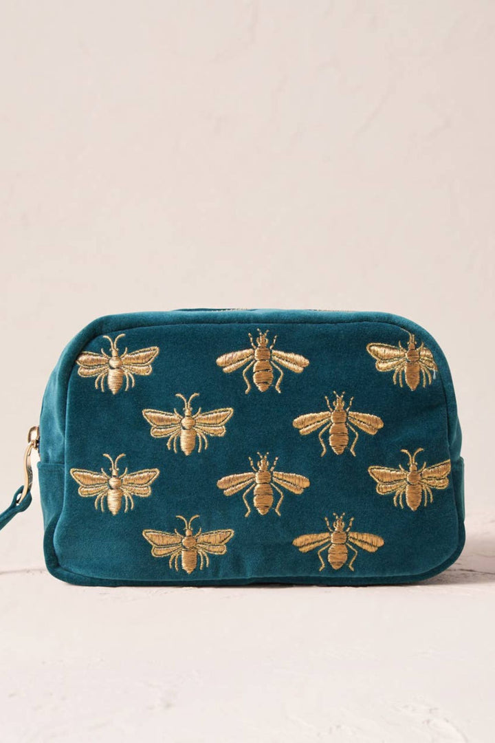 Elizabeth Scarlett Rich Blue Honey Bee Velvet Cosmetics Bag