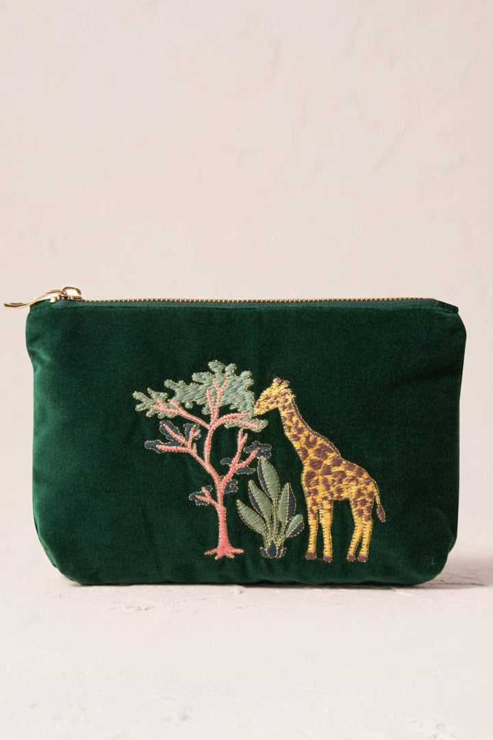 Elizabeth Scarlett Forest Green Giraffe Velvet Mini Pouch
