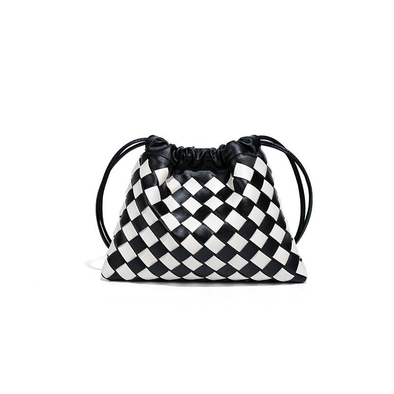 Monochrome Drawstring Pouch Shoulder Bag