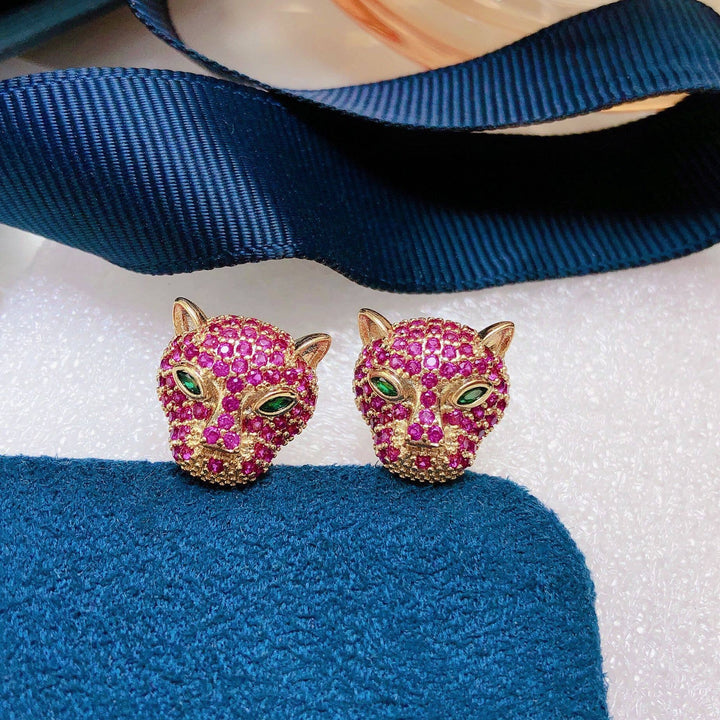 Fuchsia Fierce Ruby Jaguar Stud Earrings