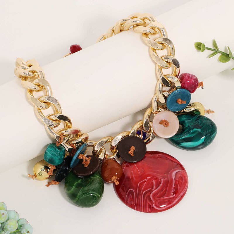 Chunky Chain Necklace with Colourful Button Charms
