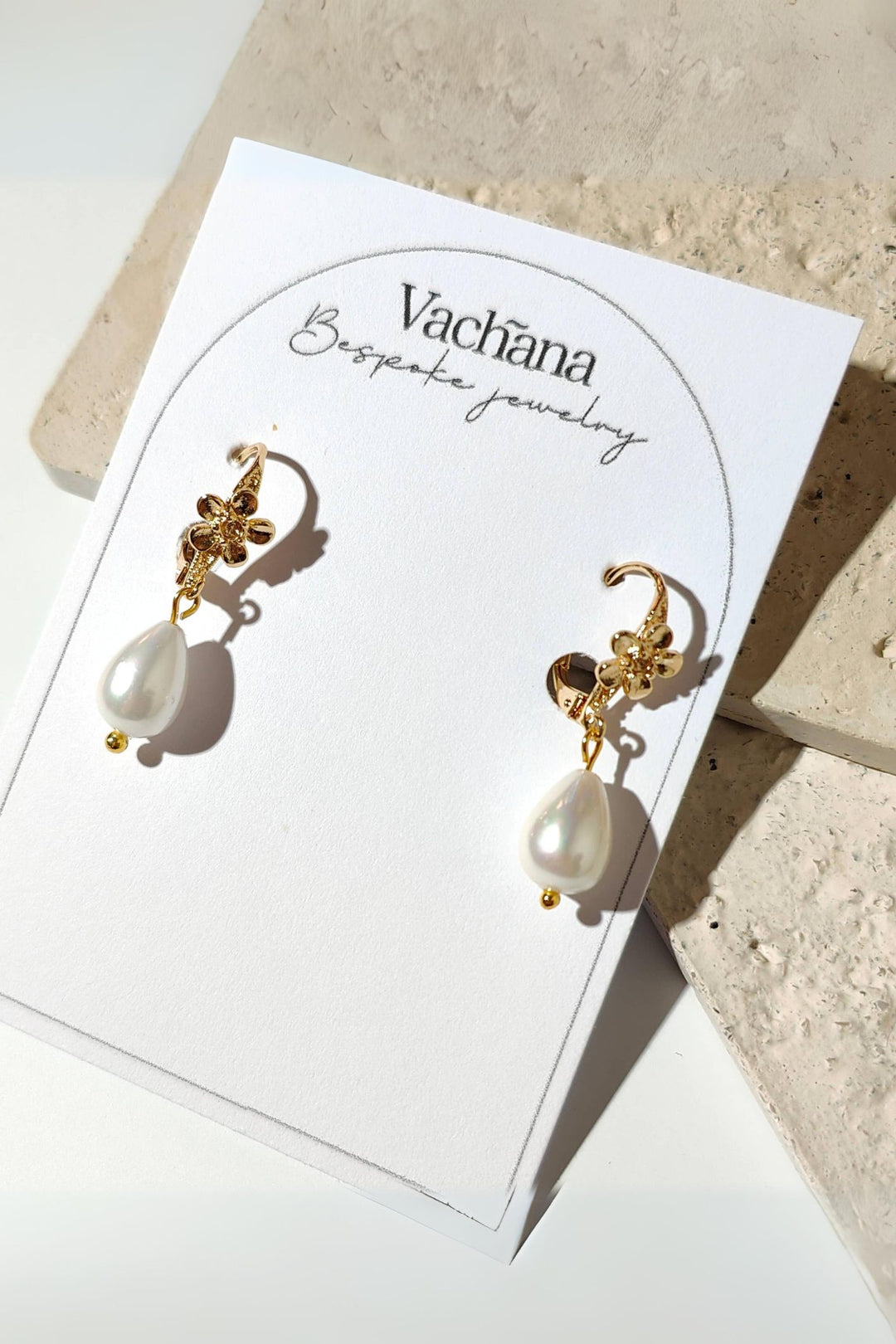 18K Gold Plated Flower Teardrop Pearl Earrings