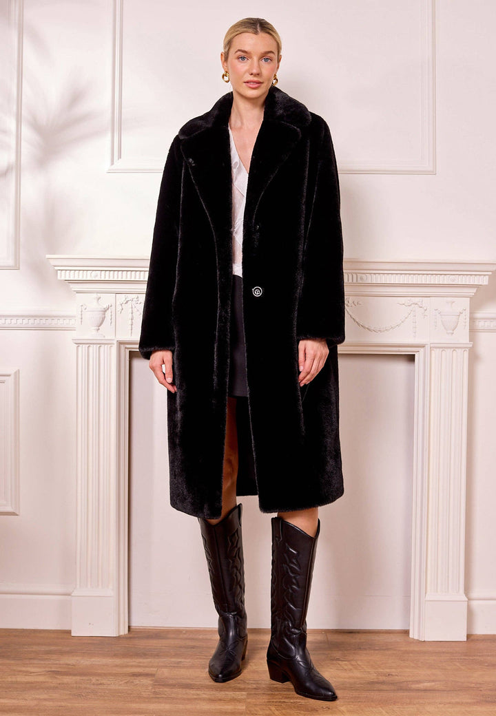 Black Longline Faux Fur Coat