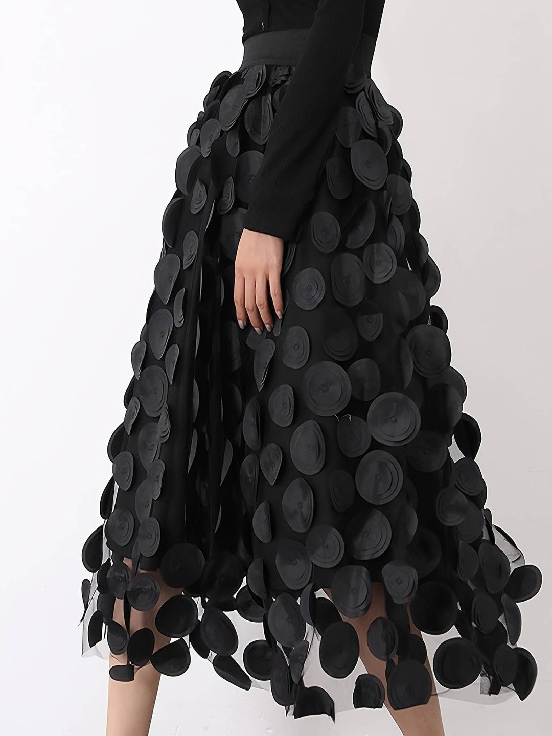 Black Circle Applique Tulle Skirt