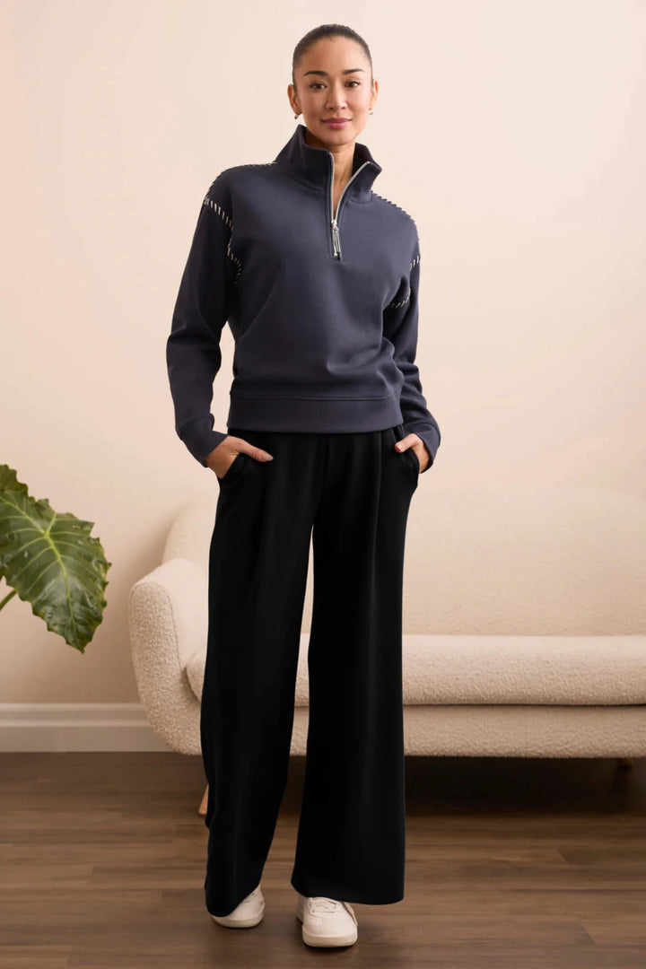 Tribal 2238O Black Wide Leg Pull-On Jog Sweat Trousers 3390