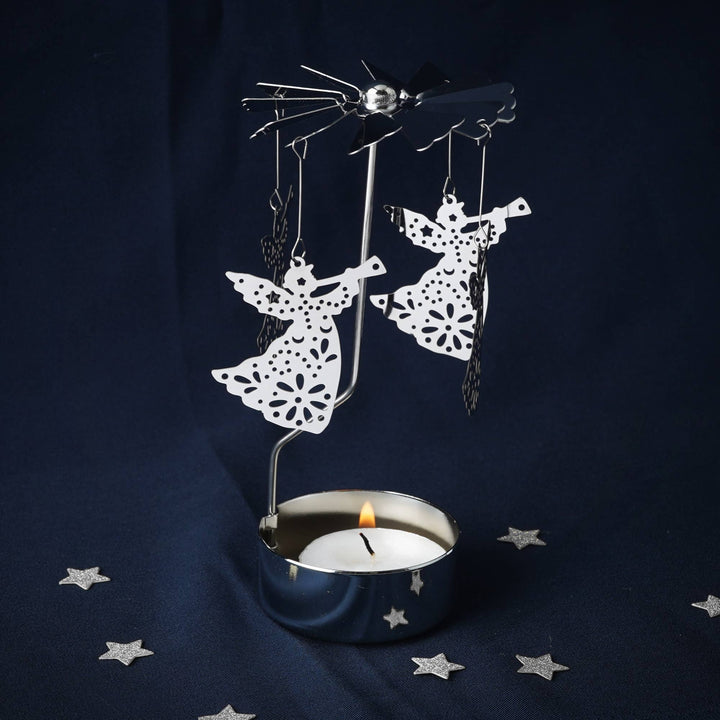 Silver Christmas Angel Tealight Spinner