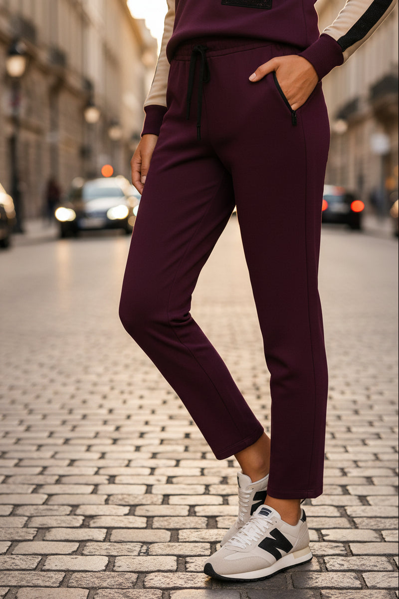 Orly 262102 Wine Purple Slim Leg Jogger Trousers