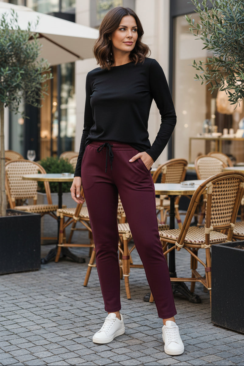 Orly 262102 Wine Purple Slim Leg Jogger Trousers