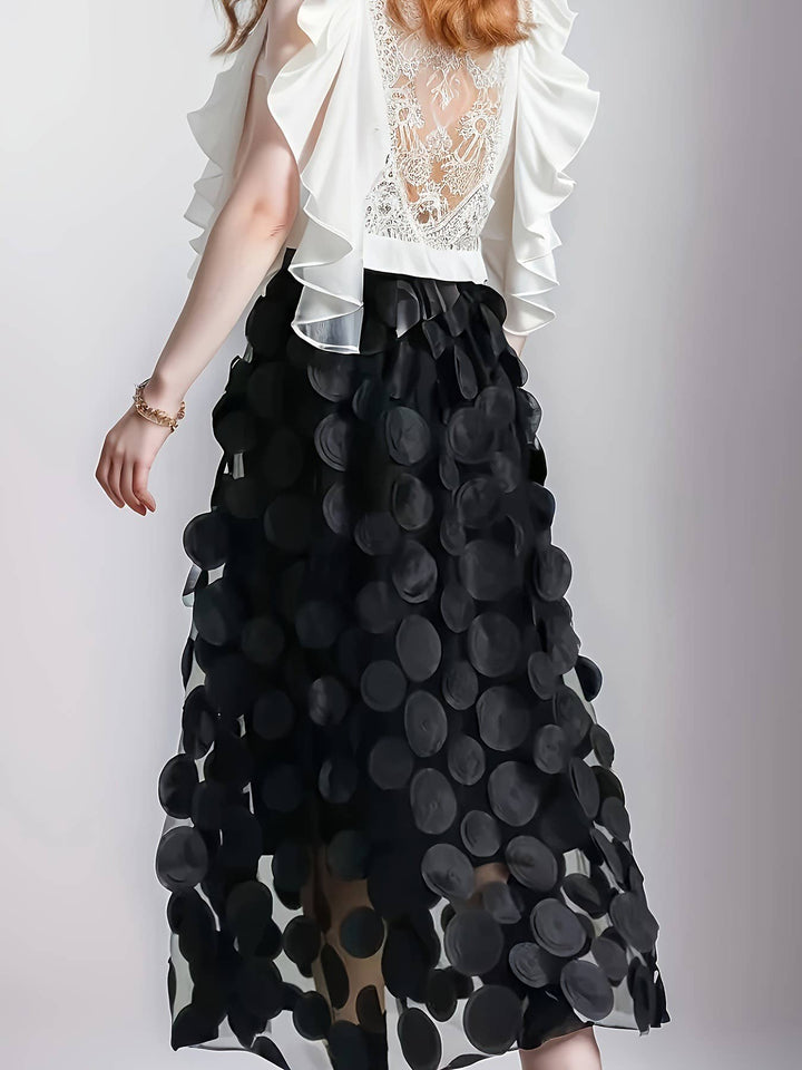Black Circle Applique Tulle Skirt