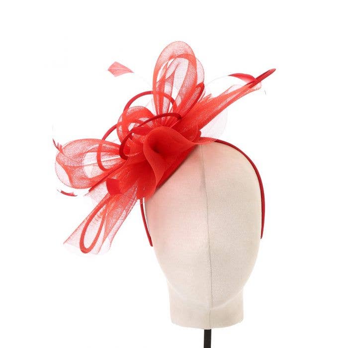 Red Satin and Feather Accents Fascinator