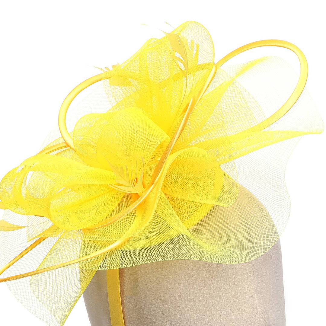 Yellow Satin and Feather Accents Fascinator
