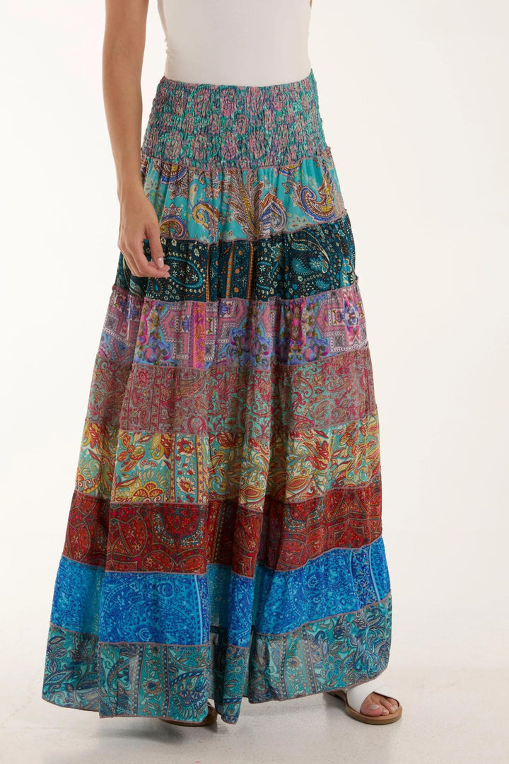 5 Colours To Choose Tiered Patchwork Silk Blend 2-In-1 Skirt Dress