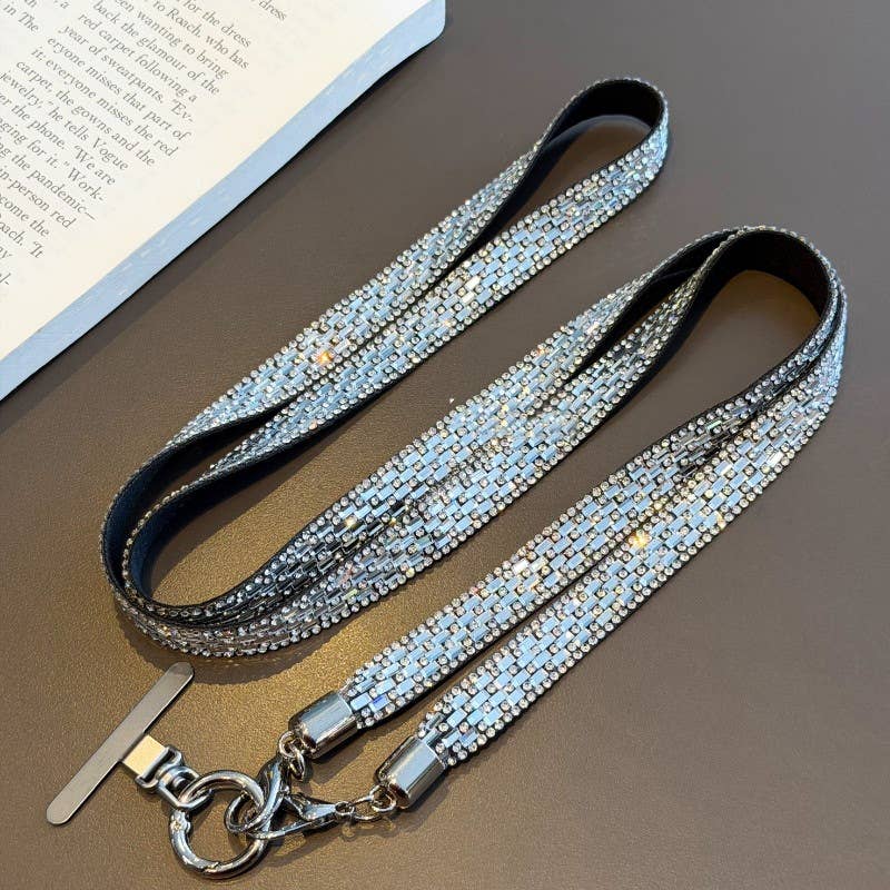 Silver Crystal Rhinestone Phone Lanyard Strap Chain