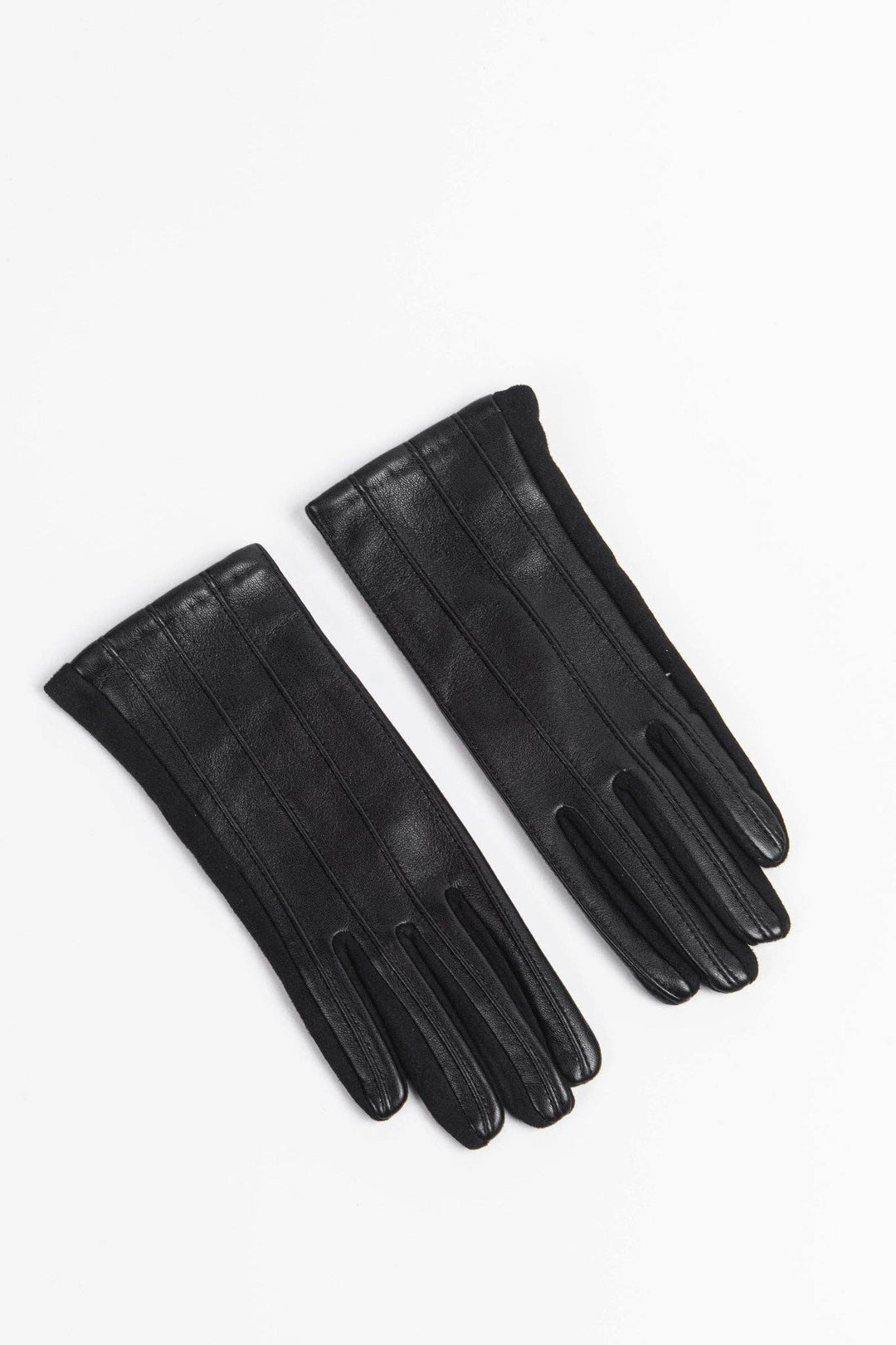 Black Stitch Detailed Faux Leather Gloves