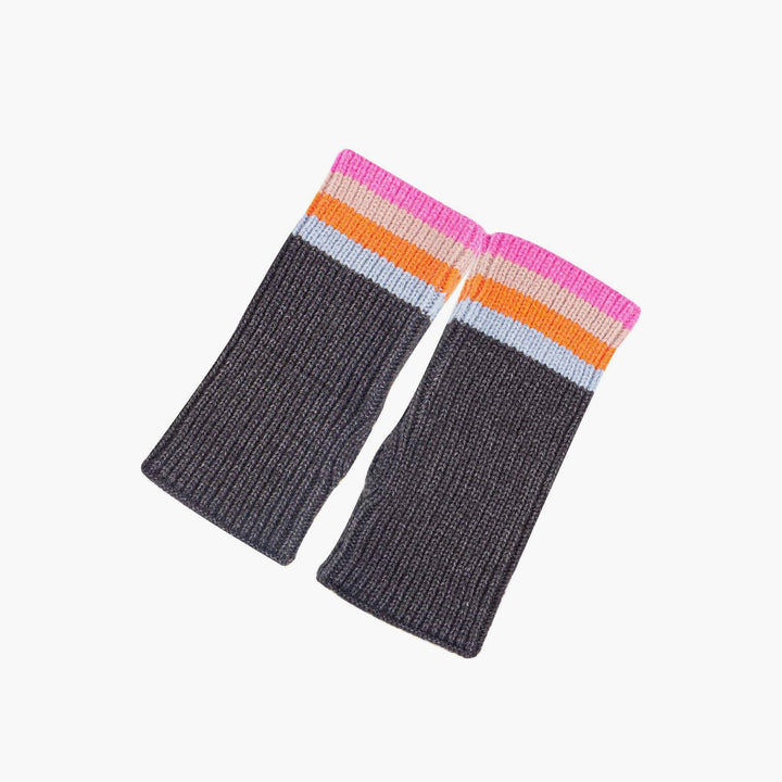 Dark Grey Wrist Warmers Rainbow Stripe