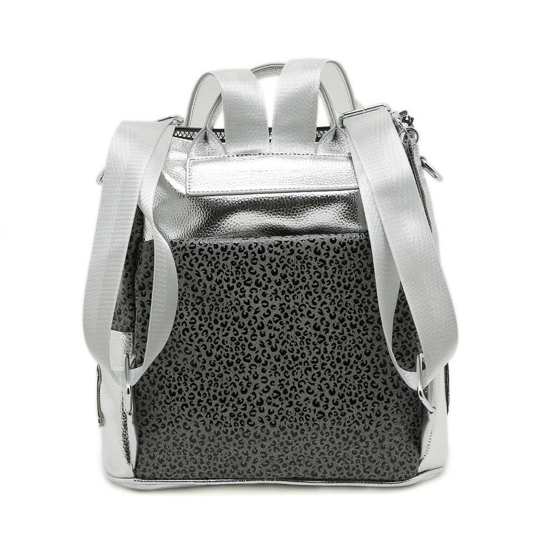 Glamorous Silver Eye Design Backpack in Silver