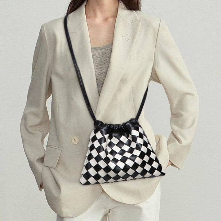 Monochrome Drawstring Pouch Shoulder Bag
