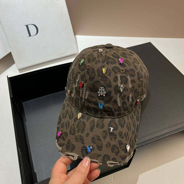 Dark Brown Jewelled Leopard Print Fashion Cap