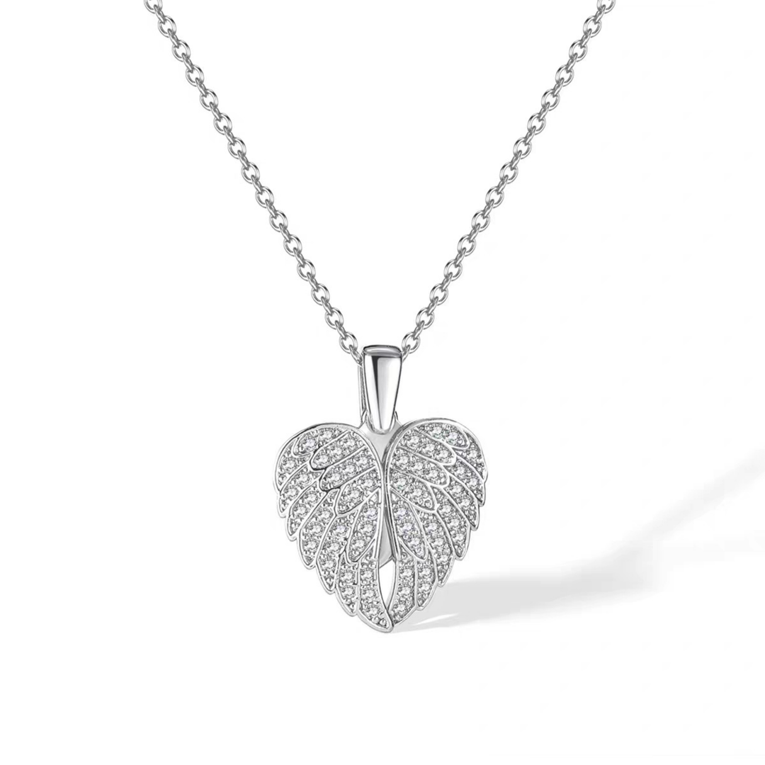 Hidden Heart Angel Wing Necklace in Silver