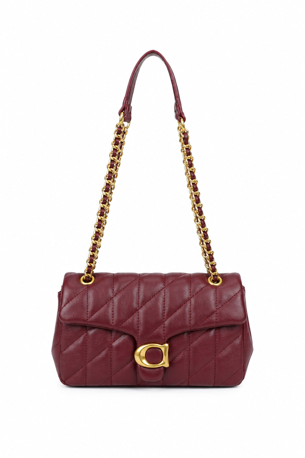 Wine Quilted Chain Shoulder Bag