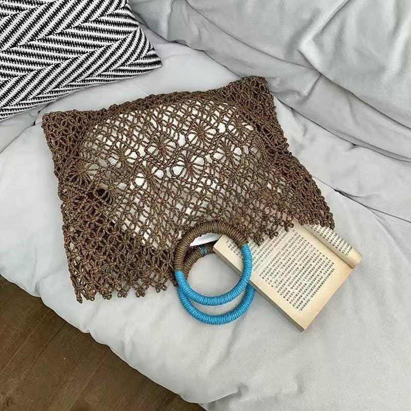 Chocolate &amp; Teal Crochet Tote Bag
