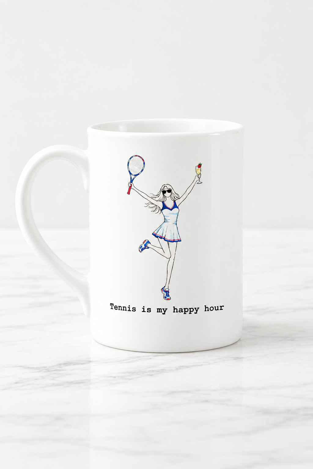 "Tennis Is My Happy Hour" Bone China Mug