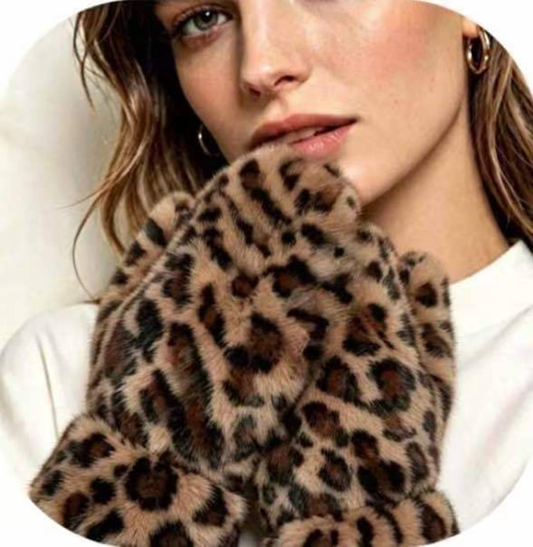 Leopard Print Faux Fur Mittens