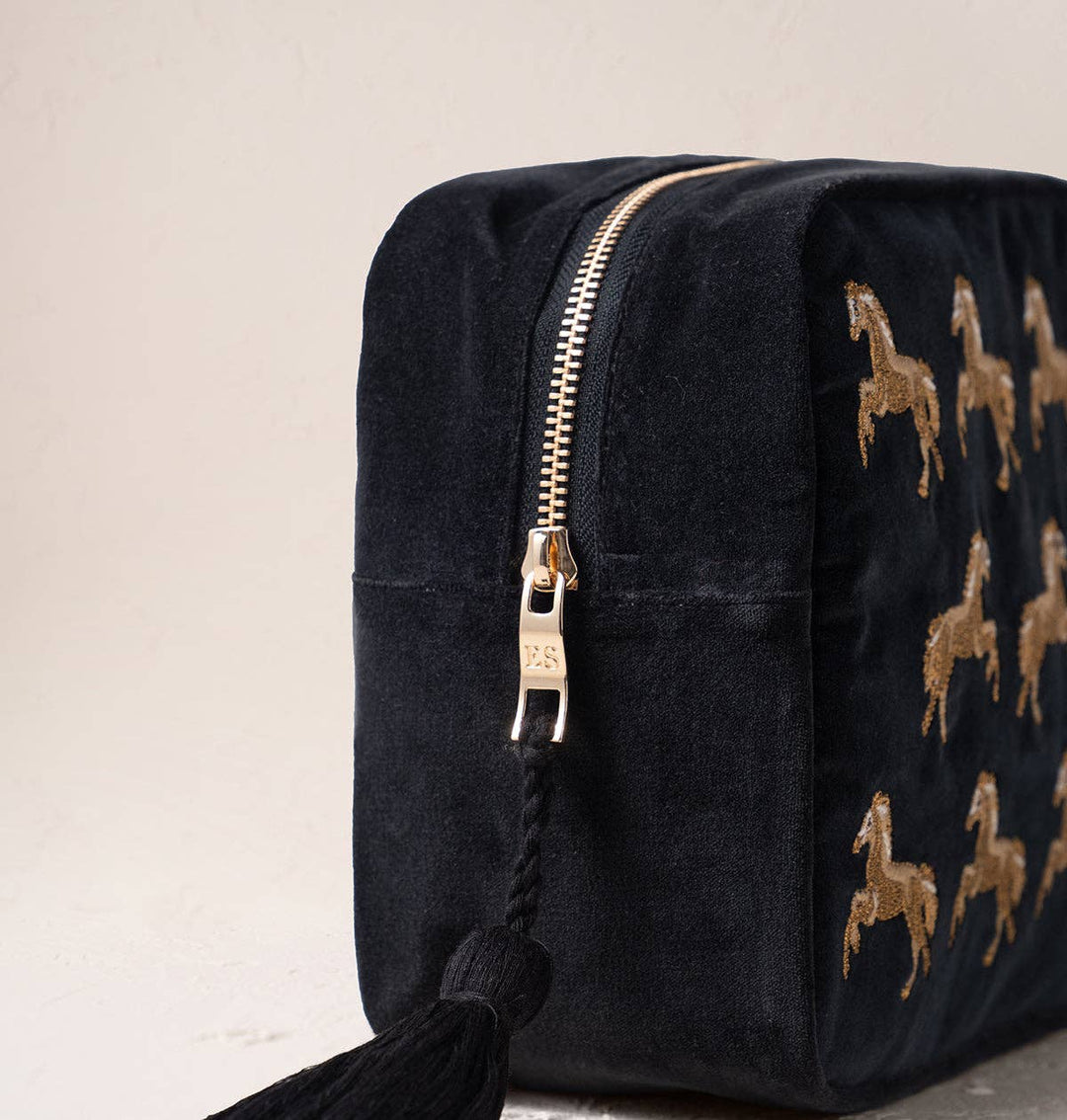 Elizabeth Scarlett Charcoal Wild Horses Wash Bag