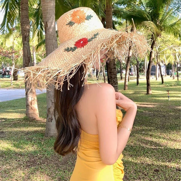Floral Embroidered Straw Sun Hat