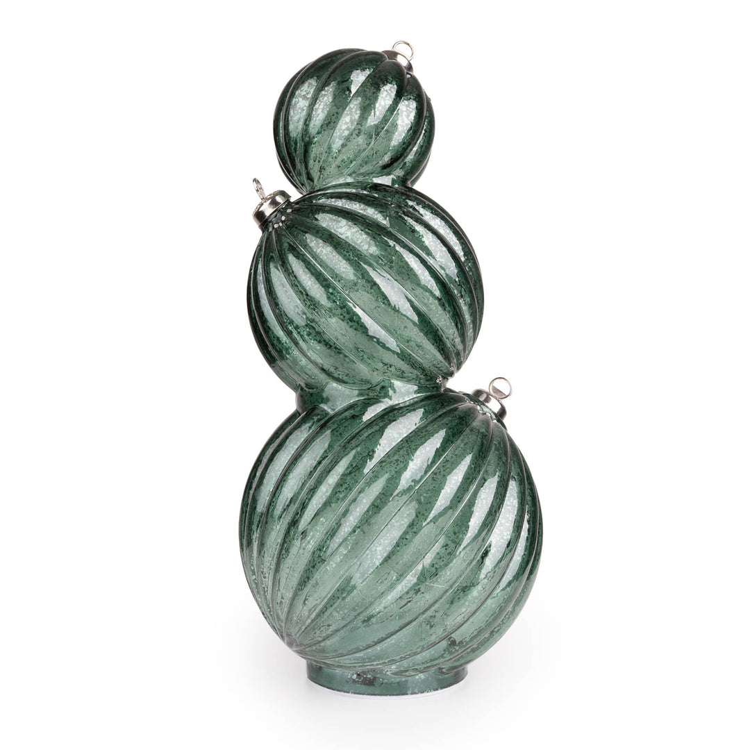 3 Stacking Glass Baubles with LED Lights - Green Hummingbird