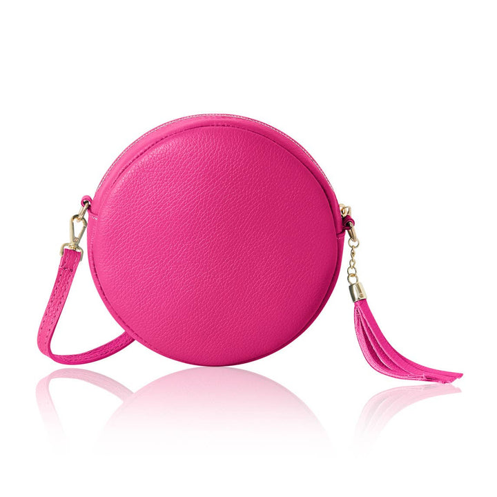Fuchsia Pink Handmade Leather Circle Bag