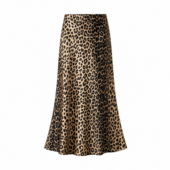 Brown Leopard Print A-Line Satin Slip Skirt