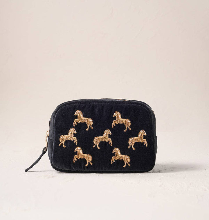 Elizabeth Scarlett Charcoal Wild Horses Makeup Bag