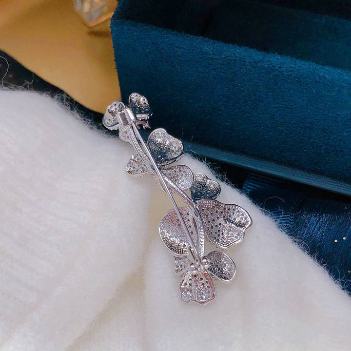 Sparkling Orchid Broach with Diamonds & Rubies in Silver