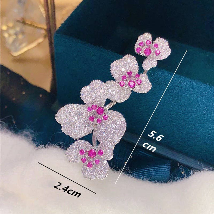 Sparkling Orchid Broach with Diamonds & Rubies in Silver