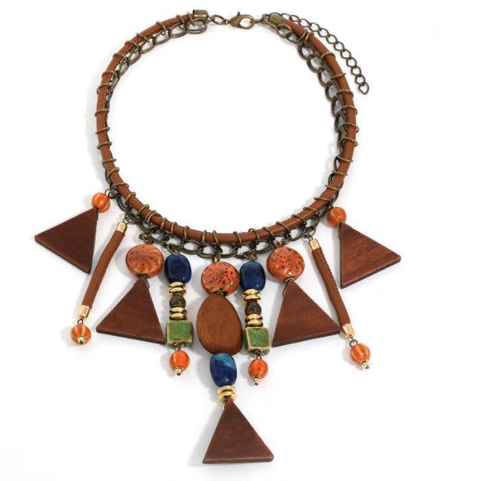 Festival Wooden Geometric Statement Necklace