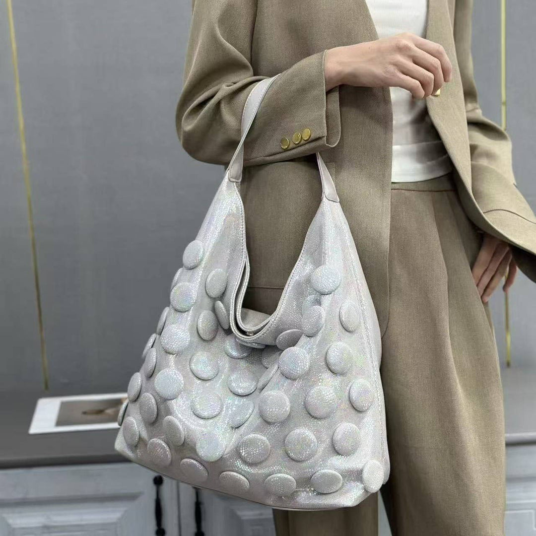 Ivory Metallic 3D Dot Slouchy Handbag