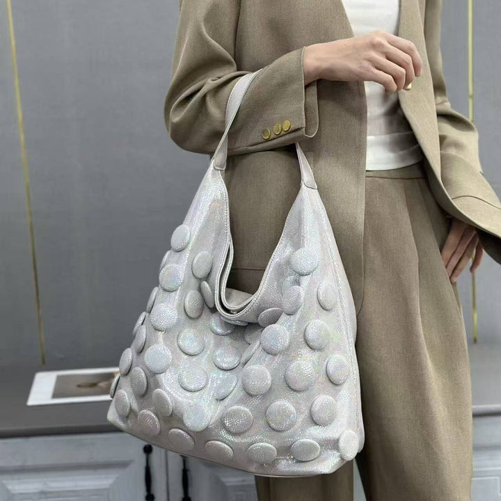 Ivory Metallic 3D Dot Slouchy Handbag