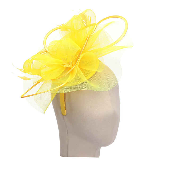 Yellow Satin and Feather Accents Fascinator