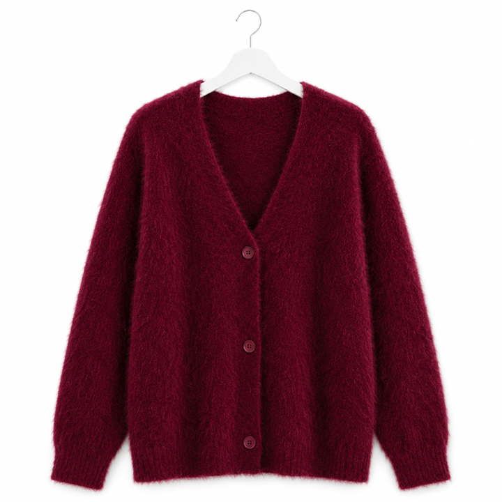 Cosy Knit Oversized Cardigan in Wine