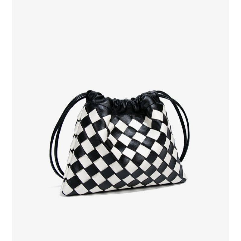 Monochrome Drawstring Pouch Shoulder Bag