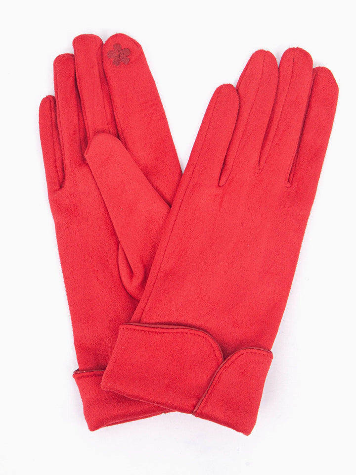 Red Scalloped Cuff Faux Suede Gloves