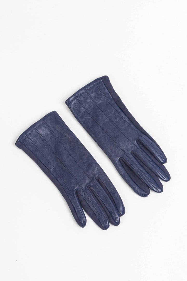 Navy Stitch Detailed Faux Leather Gloves