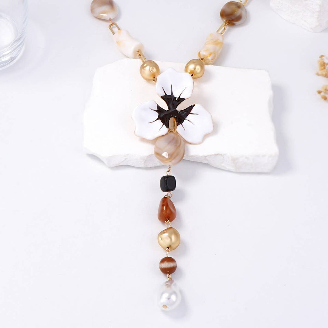 Exotic Flower &amp; Mixed Bead Long Drop Necklace