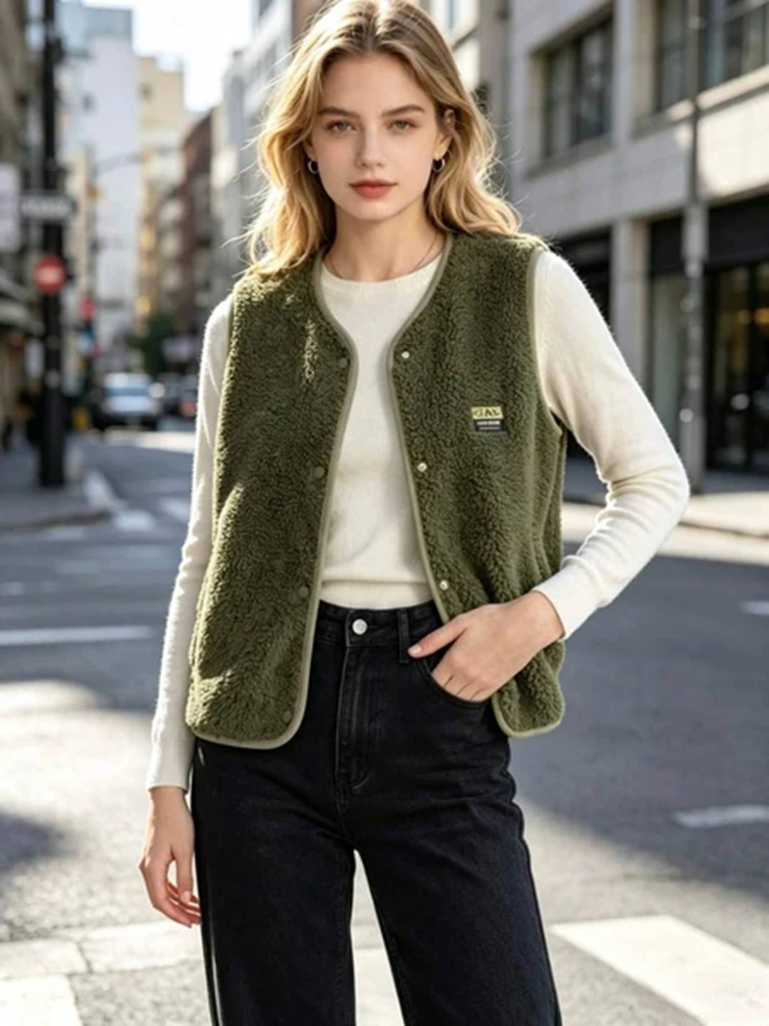 Khaki Faux Shearling Gilet