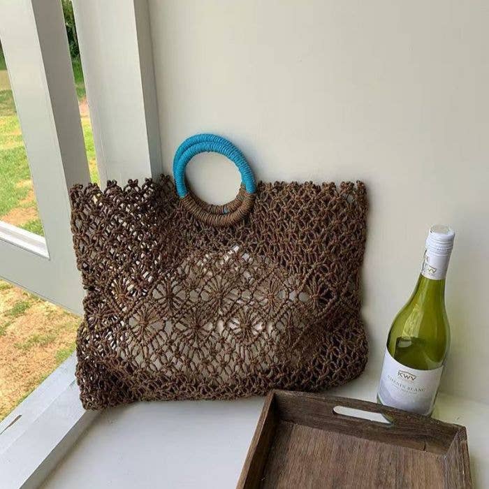 Chocolate &amp; Teal Crochet Tote Bag