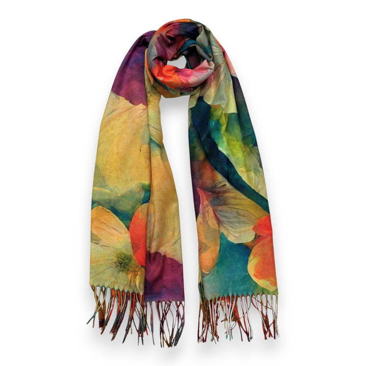 Jewel Tone Big Flower Wool Blend Digital Print Scarf