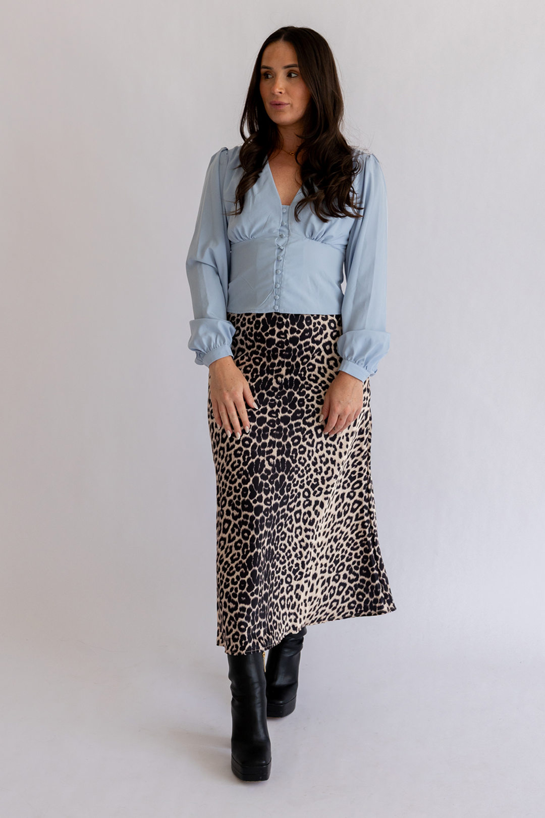 Brown Leopard Print A-Line Satin Slip Skirt