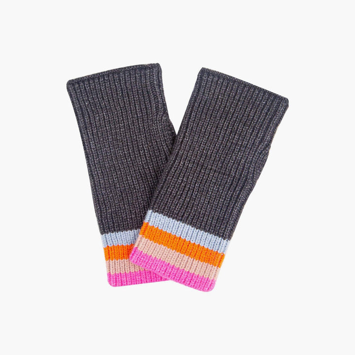 Dark Grey Wrist Warmers Rainbow Stripe